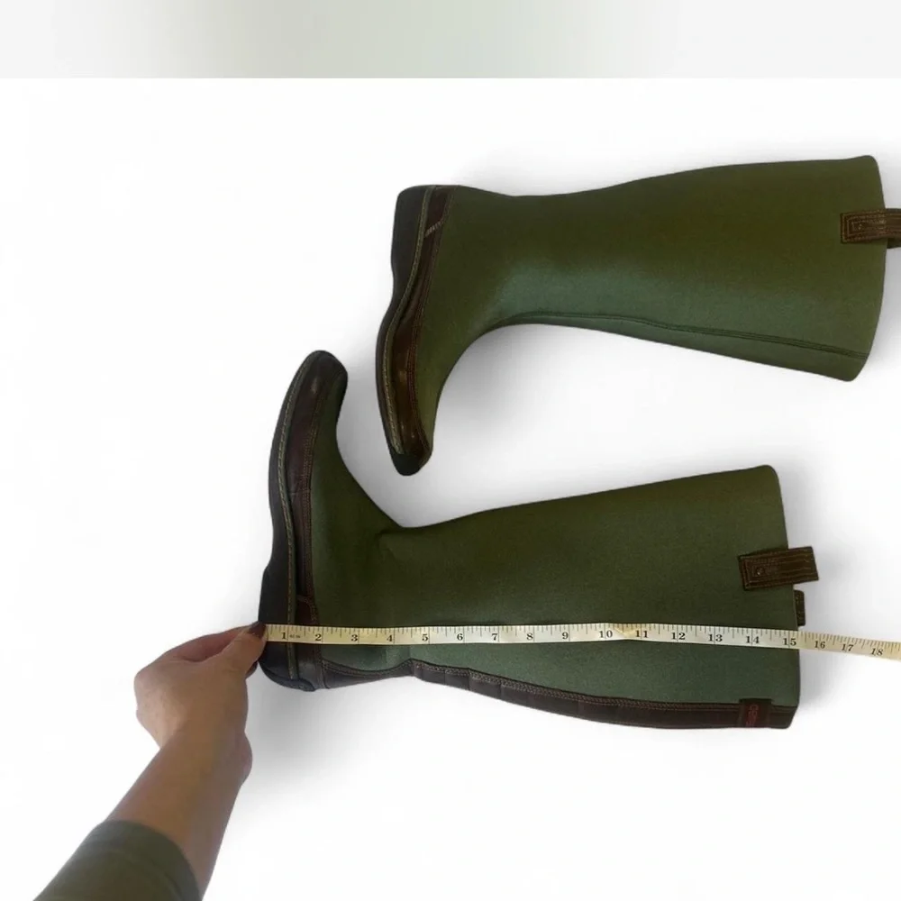 AETREX Green Brown Neoprene Pull On Tall Winter Rain Boots Waterproof Size 8 - Picture 7 of 8